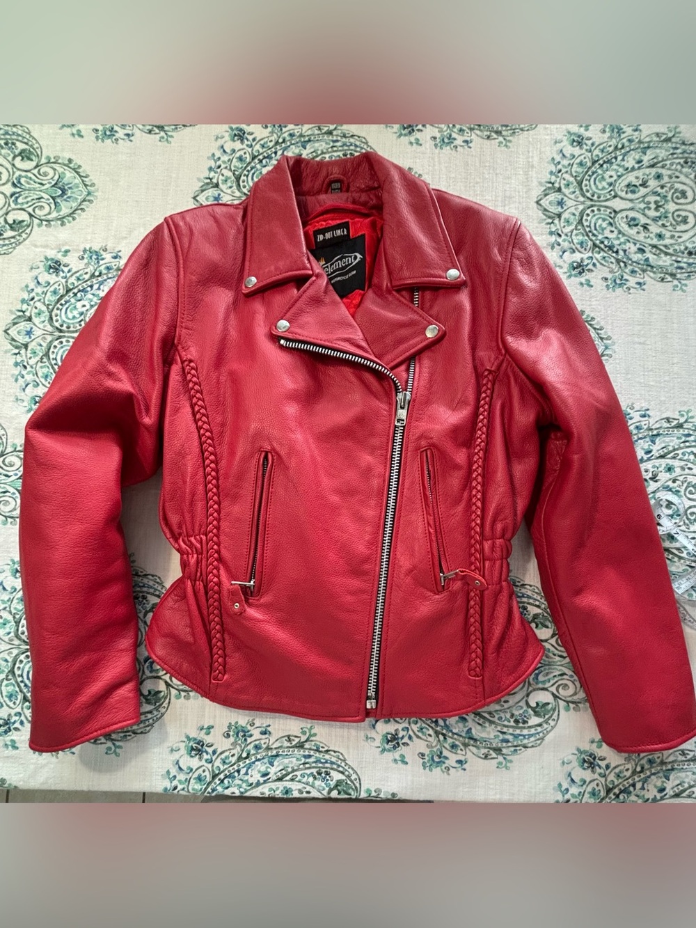 X ELEMENT Red Women's Genuine Leather Zippered Motorcycle Jacket Size M